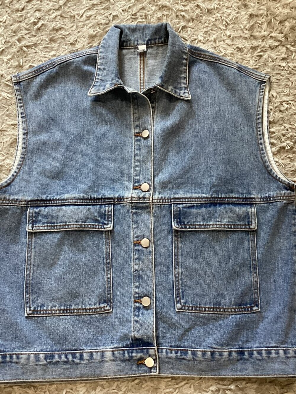 Hey Babe Collared Blue Jean Sleeveless Vest With Button Front – M/L